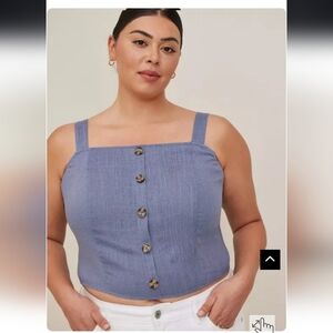 NWT Torrid 2x Linen Blend Blue Button-Front Crop Tank Top --- 006